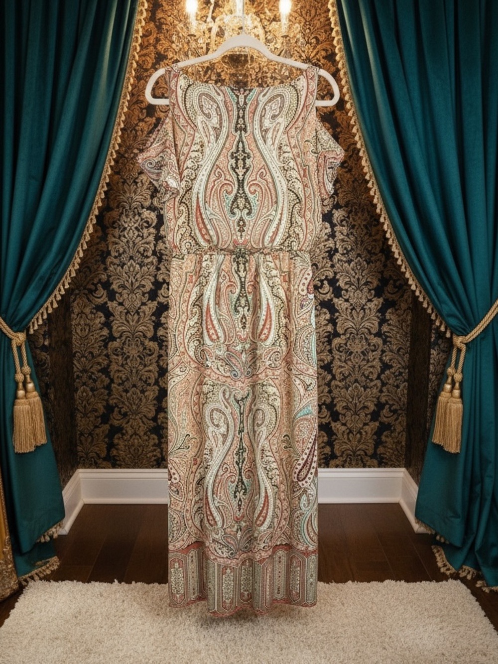 Chico's Peach Paisley Cold-Shoulder Midi Dress - Picture 3 of 10